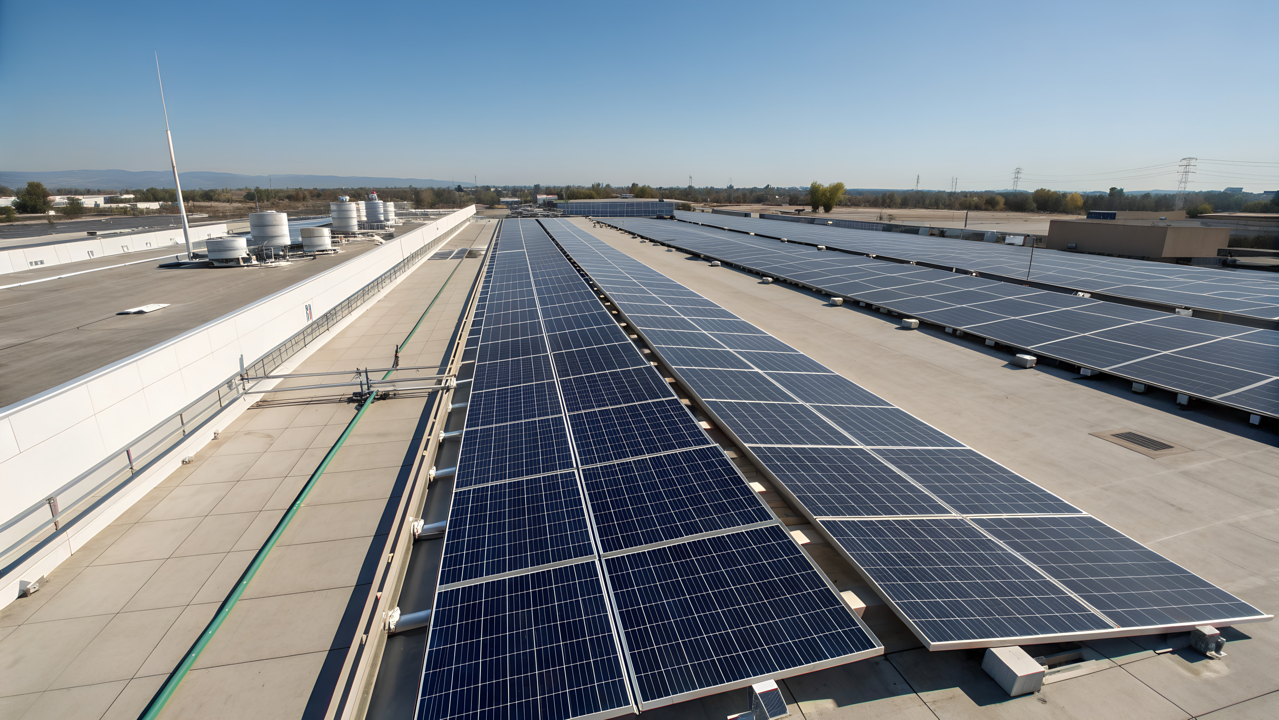 Large-scale rooftop photovoltaic installation on a flat roof